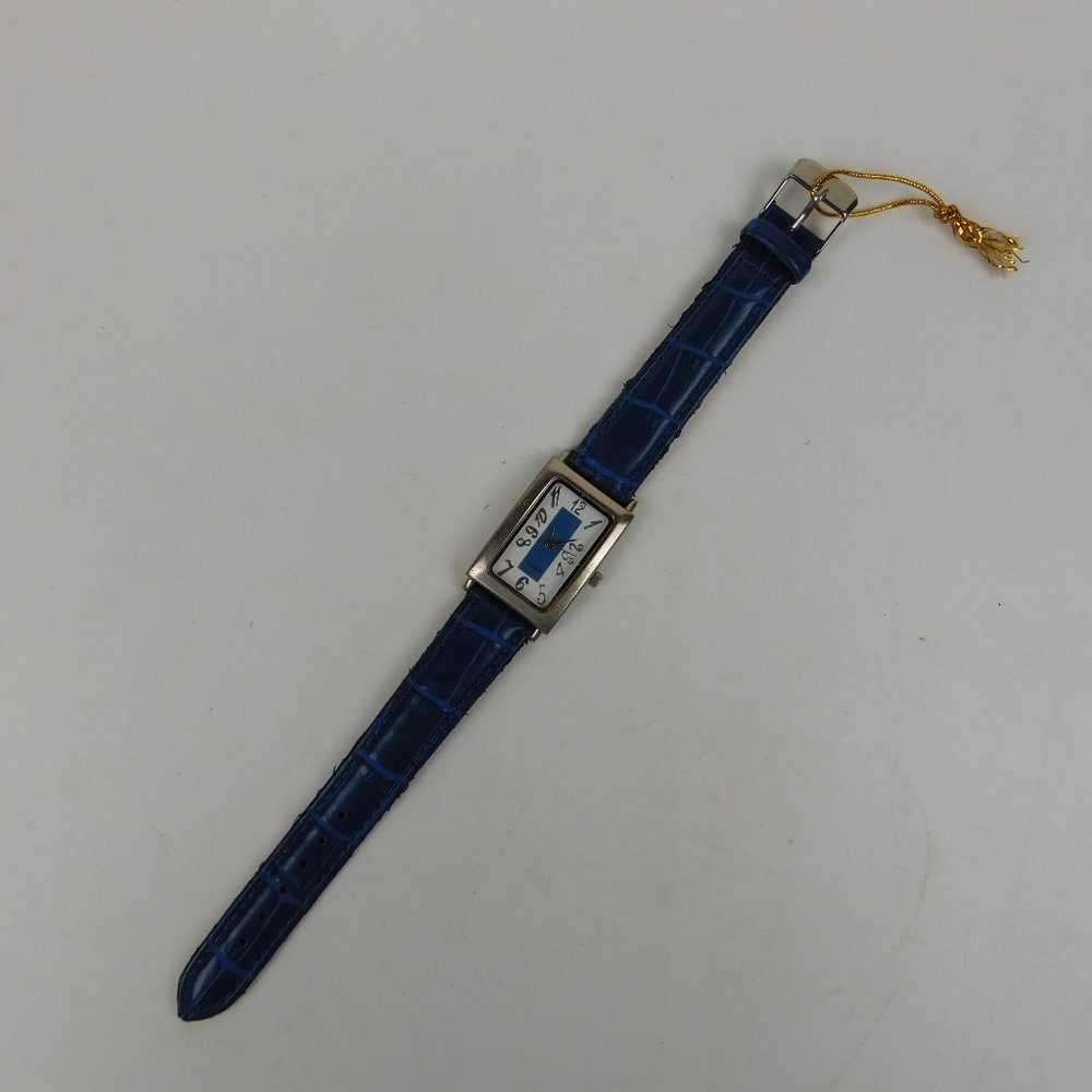 Quartz Watch - Blue Leather Like Band, Silver Accents